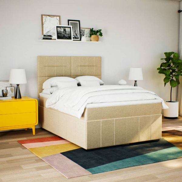 Боксспринг легло с матрак, кремава, 160x200 см, плат