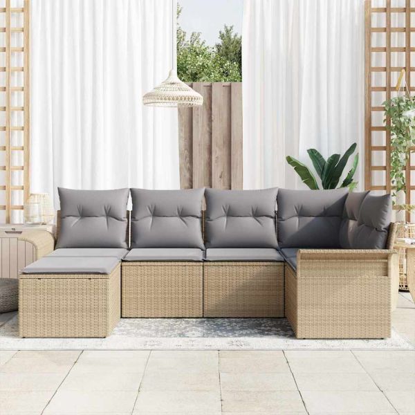 Градински Софа Комплект 6 бр. Бежово полиратан