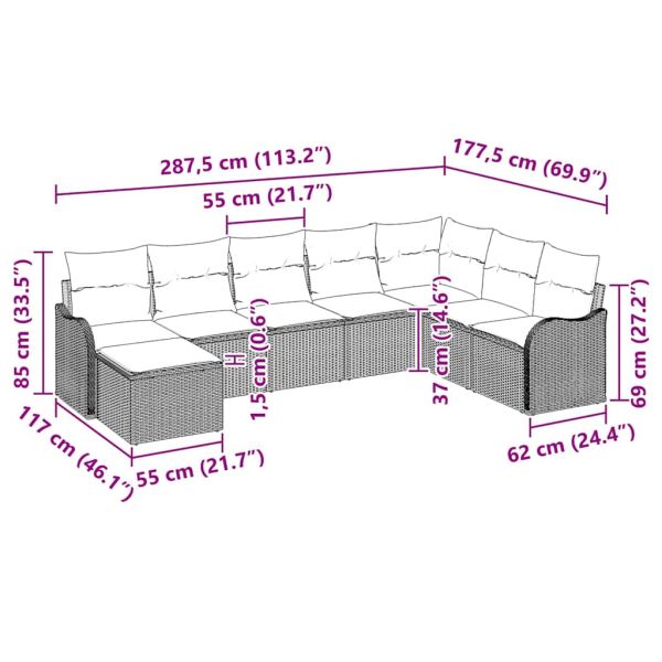 Градински Софа Комплект 8 pcs Бежово полиратан