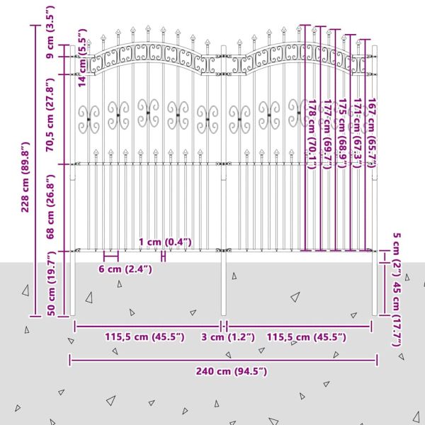 Градска ограда KAMPEN 240 x 228 см Прахово покритие стомана