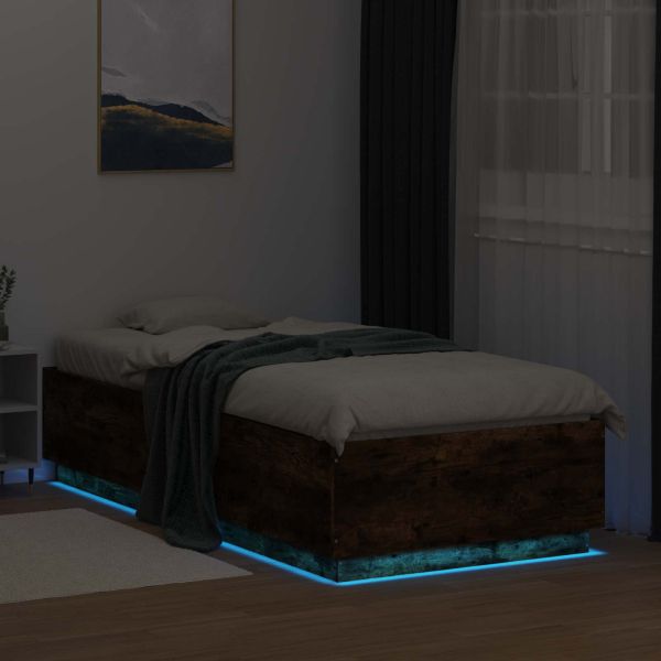 Легло с LED Опушен дъб 80 x 200 cm Инженерна дървесина