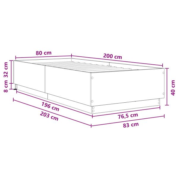 Легло с LED Черен дъб 80 x 200 cm Инженерна дървесина
