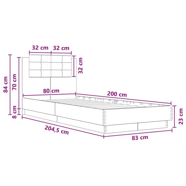 Леглова рамка с табла с таблото Опушен дъб 80 x 200 cm