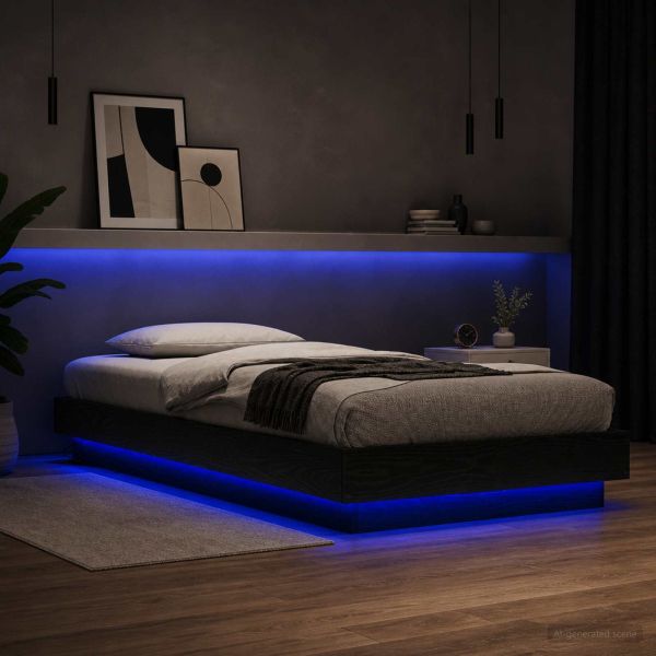 Легло с LED Черен дъб 80 x 200 cm Инженерна дървесина