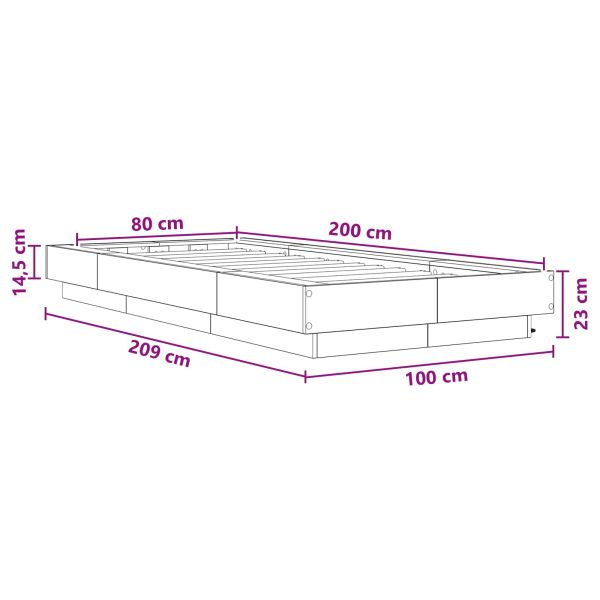 Легло с LED Черен дъб 80 x 200 cm Инженерна дървесина