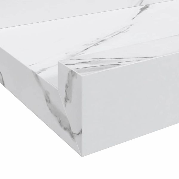 Стенен рафт Монтиране на стена 2 бр. Бял мрамор 80 x 9 x 3 cm