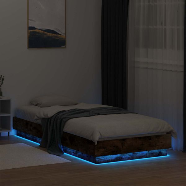 Легло с LED Опушен дъб 80 x 200 cm Инженерна дървесина
