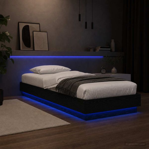 Легло с LED Черен дъб 80 x 200 cm Инженерна дървесина