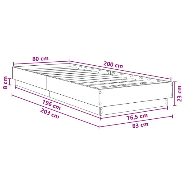 Легло с LED Черен дъб 80 x 200 cm Инженерна дървесина