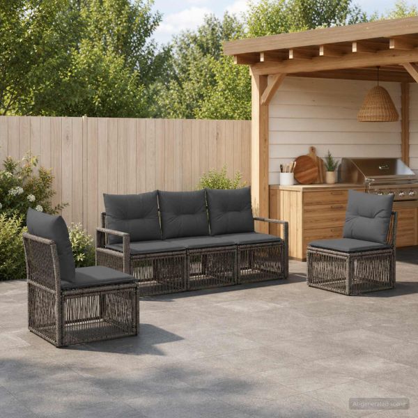 Градински Софа Комплект 5 pcs Сиво полиратан