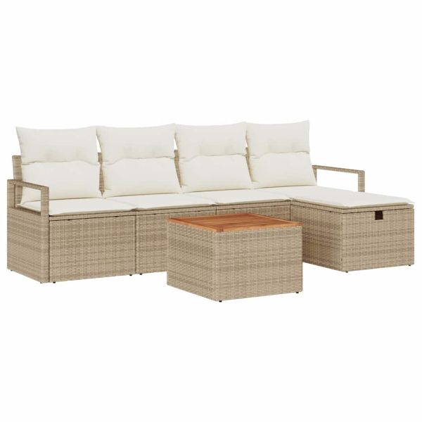 Градински Софа Комплект 6 бр. Бежово полиратан