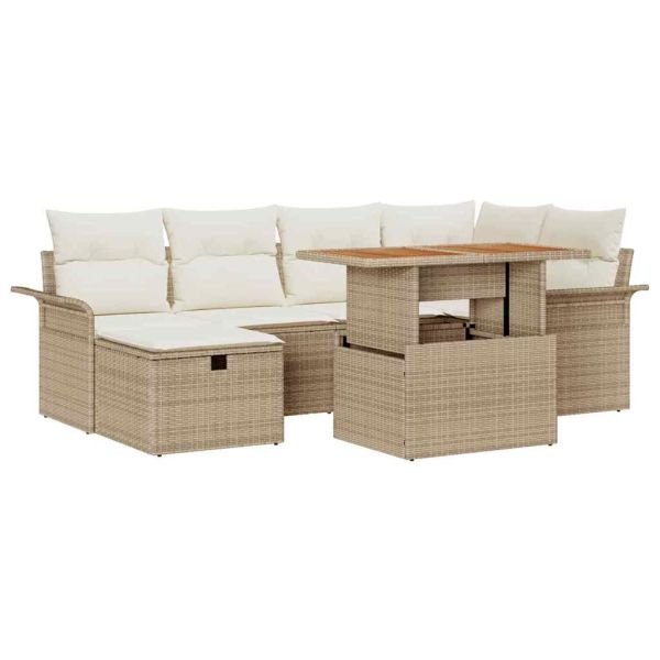 Градински Софа Комплект 7 бр. Бежово полиратан