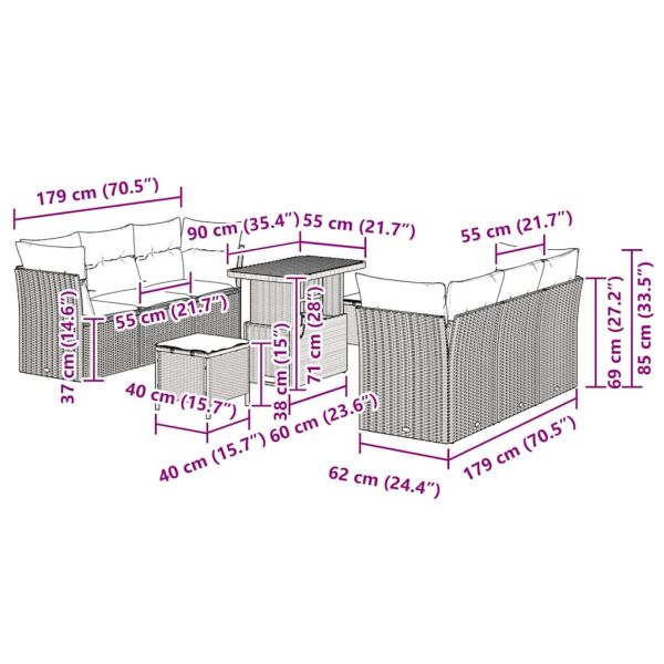 Градински Софа Комплект 9 pcs Бежово полиратан