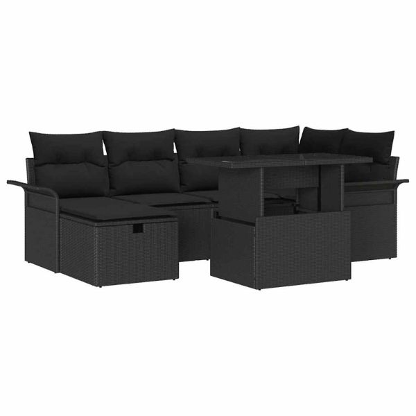 Градински Софа Комплект с възглавница 7 pcs Черно полиратан