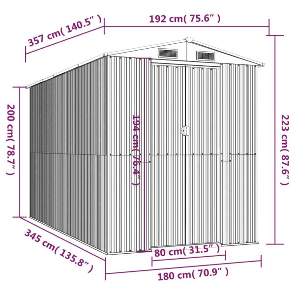 Градинска барака антрацит 192x357x223 см поцинкована стомана
