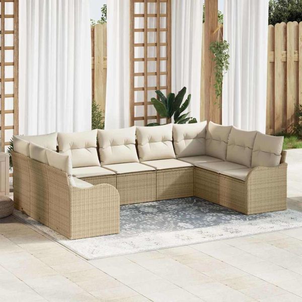 Градински Софа Комплект 9 pcs Бежово полиратан