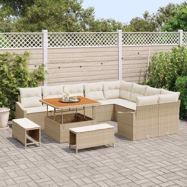 Градински Софа Комплект 12 бр. Бежово полиратан