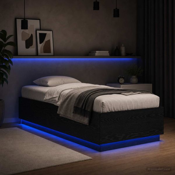 Легло с LED Черен дъб 80 x 200 cm Инженерна дървесина