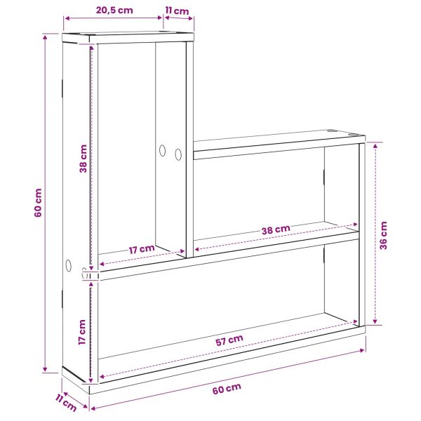 Стенен рафт Опушен дъб 60 x 11 x 60 см Инженерна дървесина