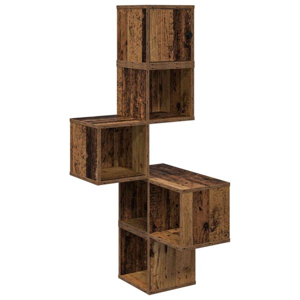 Стенен ъглов рафт Старо дърво 48 x 48 x 120 см