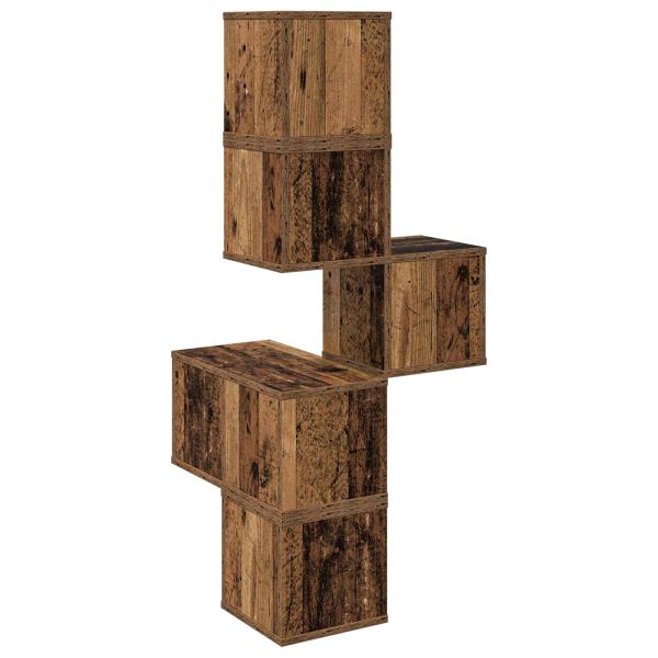 Стенен ъглов рафт Старо дърво 48 x 48 x 120 см
