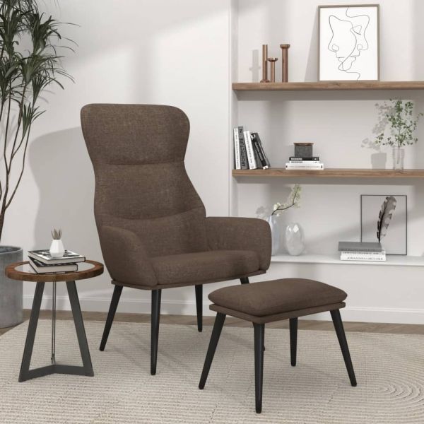 Релаксиращ стол с табуретка, таупе, текстил