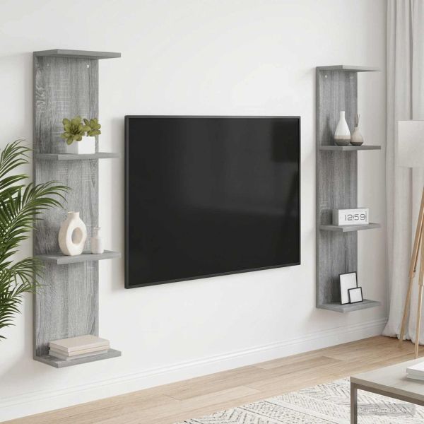 Стенен рафт 2 бр. Сив Сонома 25 x 15 x 100 см