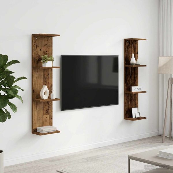 Стенен рафт 2 бр. Старо дърво 25 x 15 x 100 см