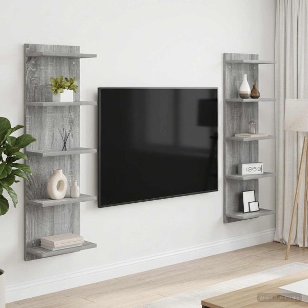 Стенен рафт 2 бр. Сив Сонома 30 x 15 x 100 см