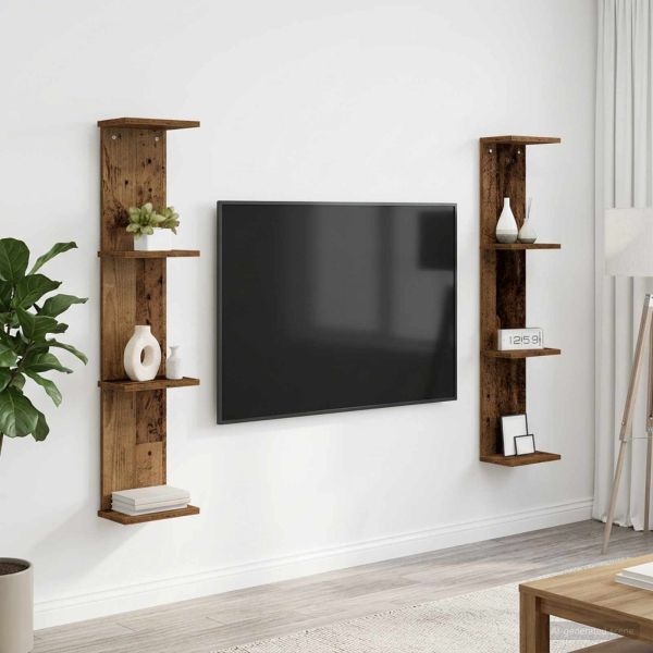 Стенен рафт 2 бр. Старо дърво 22 x 15 x 100 см