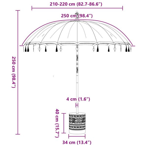 Балийски чадър с основа Кремав и натурален 220 x 220 x 250 см