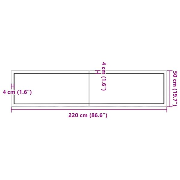Плот за маса тъмнокафяв 220x50x(2-4) см обработен масивен дъб