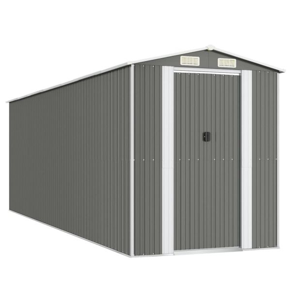 Градинска барака светлосива 192x606x223 см поцинкована стомана