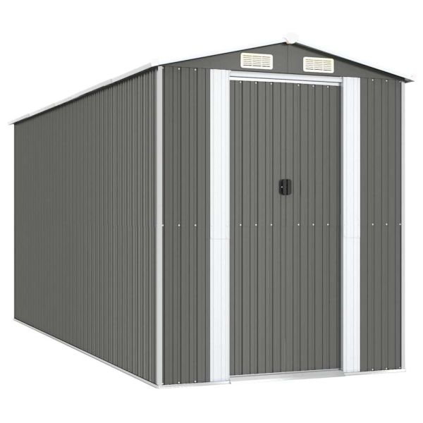 Градинска барака светлосива 192x440x223 см поцинкована стомана