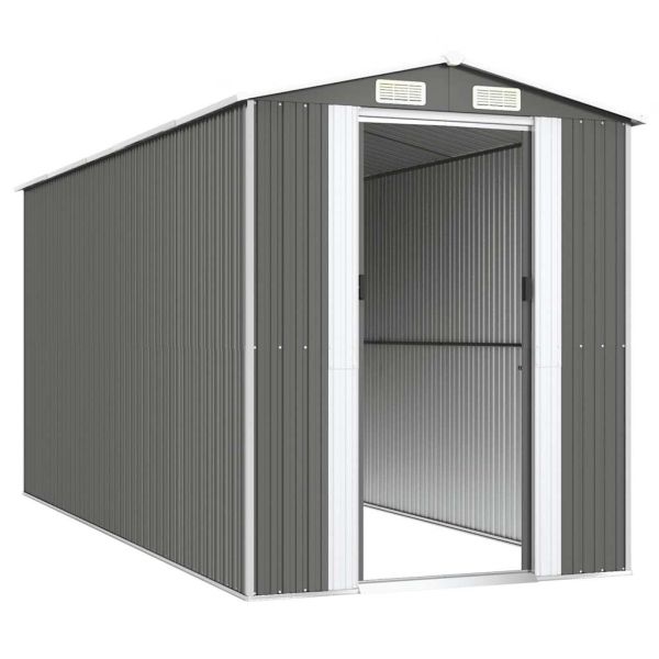 Градинска барака светлосива 192x440x223 см поцинкована стомана