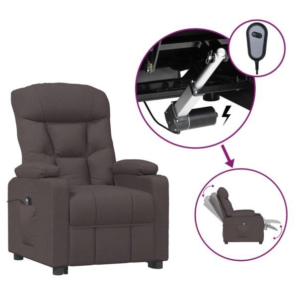 Електрически реклайнер стол, тъмнокафяв, текстил