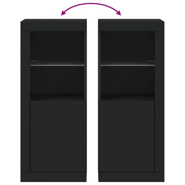 Сайдборд с LED светлини, черен, 41x37x100 см