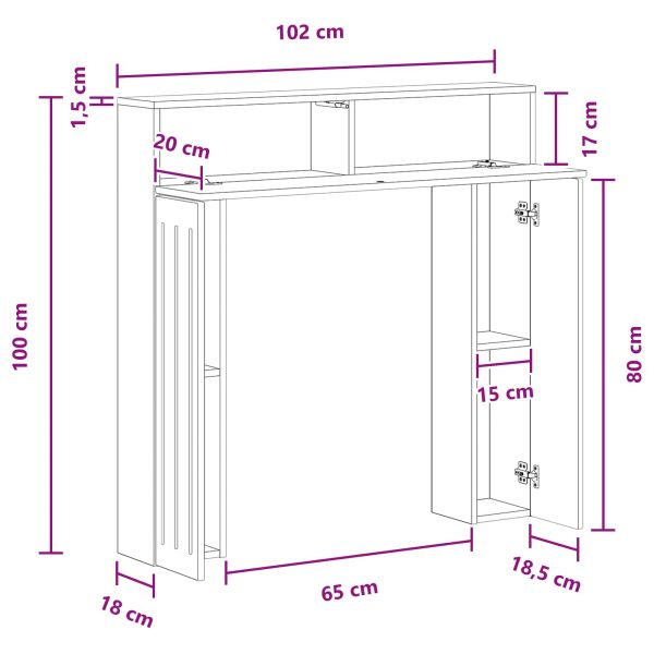 Рамка за камина Опушен дъб 102 x 18 x 100,5 см