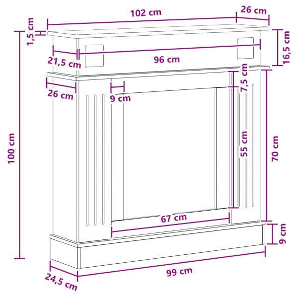 Рамка за камина Опушен дъб 102 x 26 x 100 см