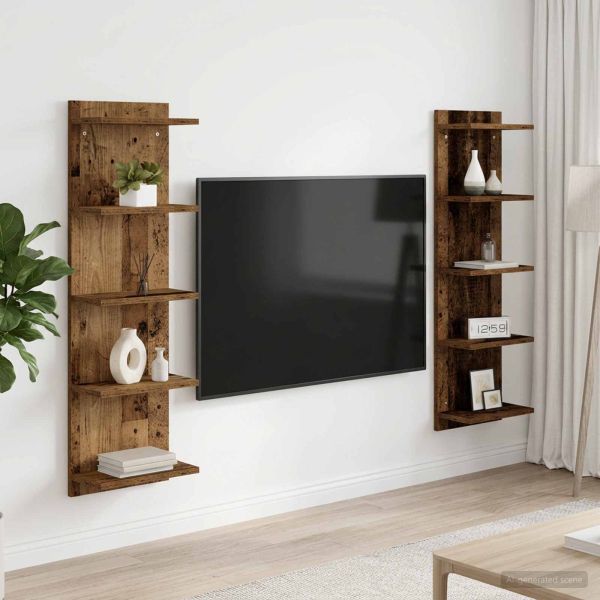 Стенен рафт 2 бр. Старо дърво 30 x 15 x 100 см