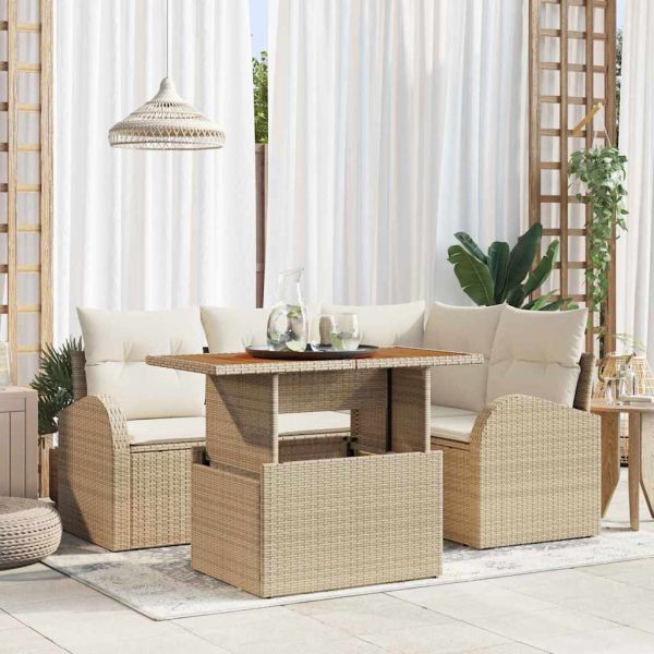 Градински Софа Комплект 5 бр. Бежово Полиратан