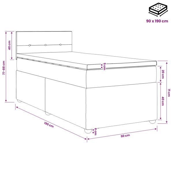 Континентално легло с матрак Синьо 90 x 190 cm Текстил