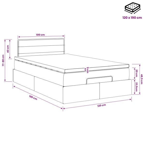 Огледално легло с матрак с таблото Синьо 120 x 190 cm Текстил
