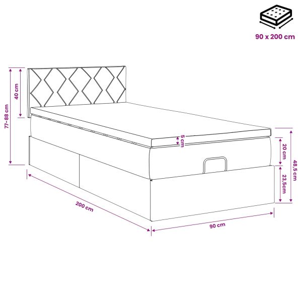 Огледално легло с матрак Тъмносиво 90 x 200 cm Текстил