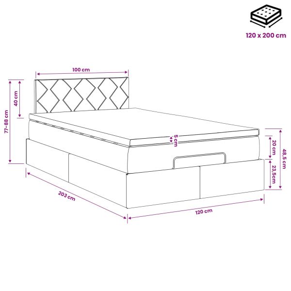 Огледално легло с матрак с таблото Синьо 120 x 200 cm Текстил