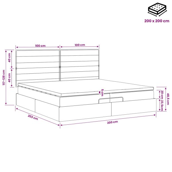 Огледално легло с матрак Тъмносиво 200 x 200 cm Текстил