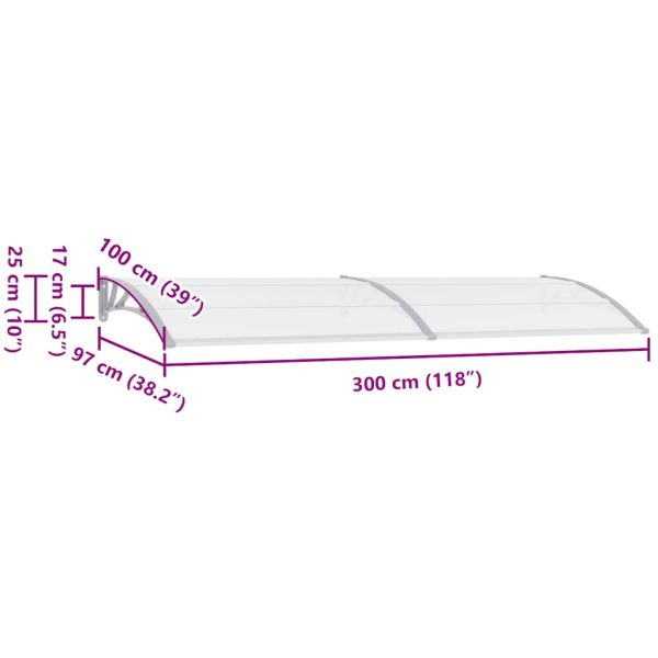 Навес за врата сив 300x100 см PC