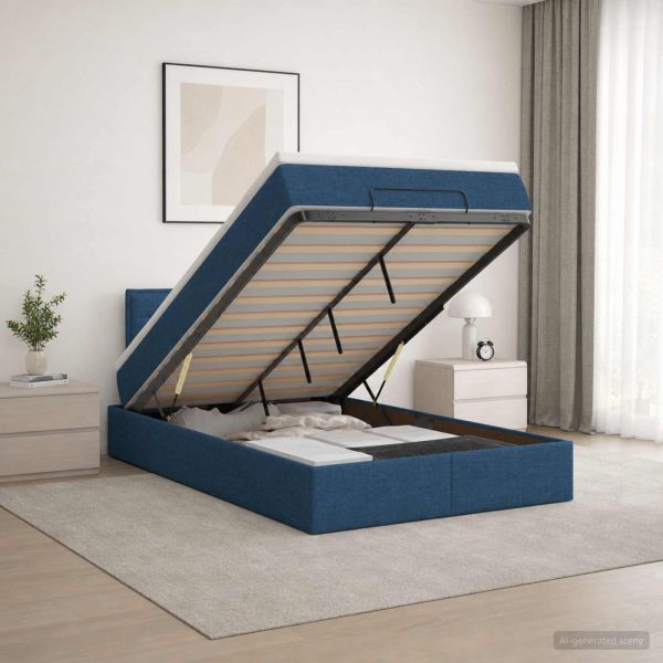 Огледално легло с матрак с таблото Синьо 120 x 190 cm Текстил