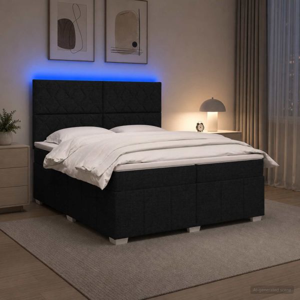 LED легло с матрак с LED ленти Черно 200 x 200 cm Текстил