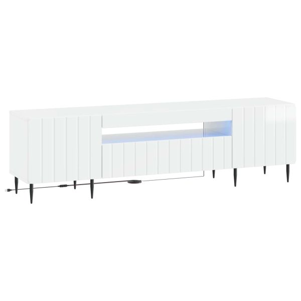LED телевизионен кабинет Бял гланц Инженерна дървесина